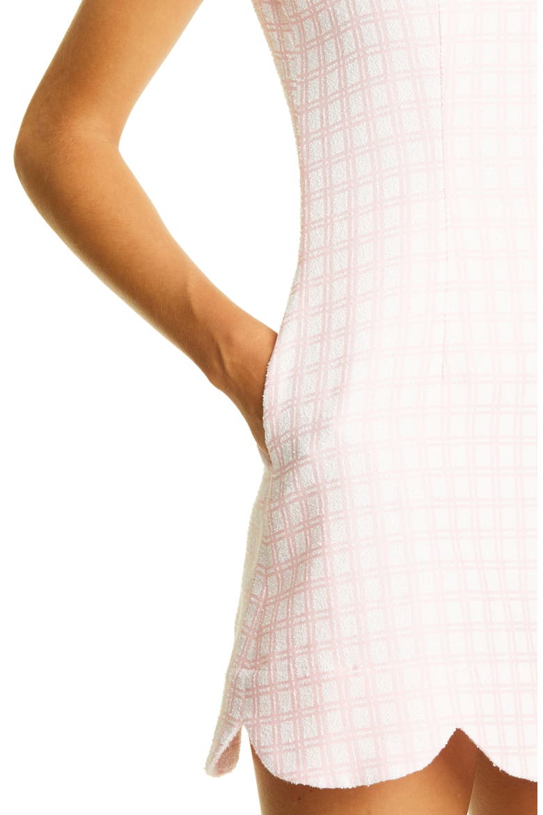 Check Scallop Shift Cover-Up Minidress, Alternate, color, VINTAGE PINK CHECK BOUCLE