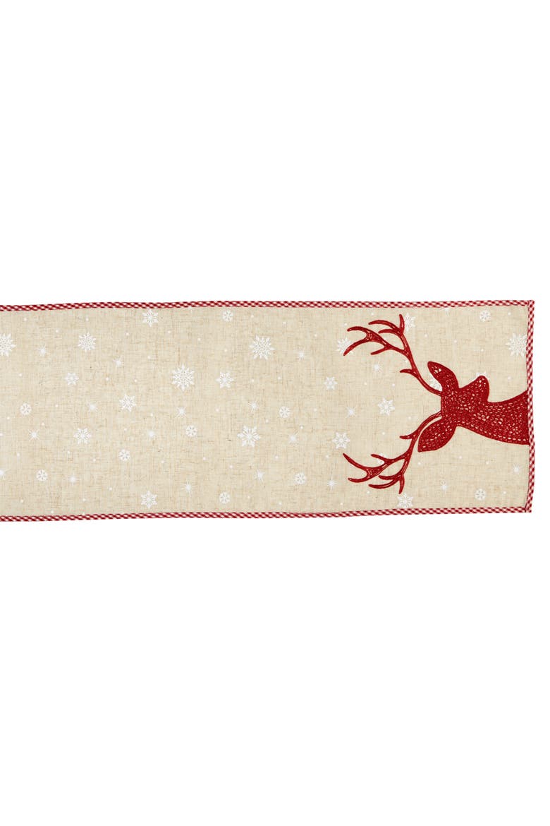 Red Reindeer Embroidered Table Runner, Alternate, color, Red Reindeer