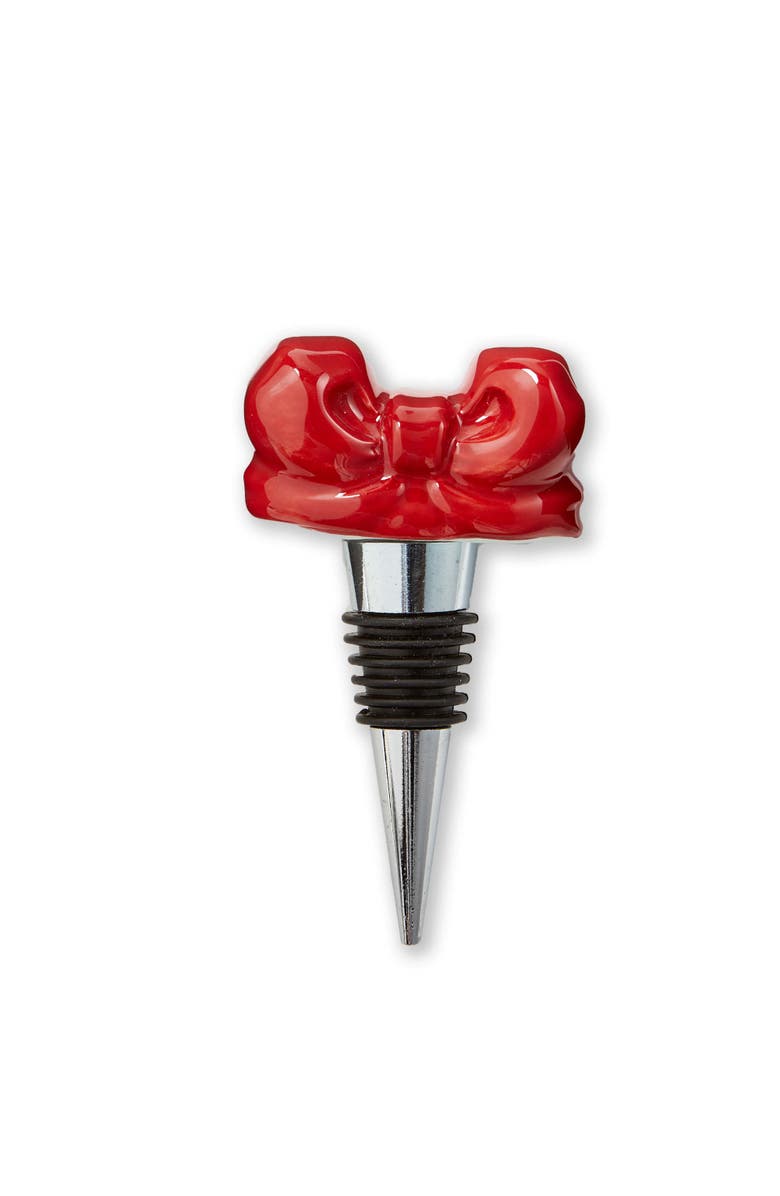 tag Very Merry Bow Bottle Stopper Red Ceramic Christmas Decor, Main, color, Red