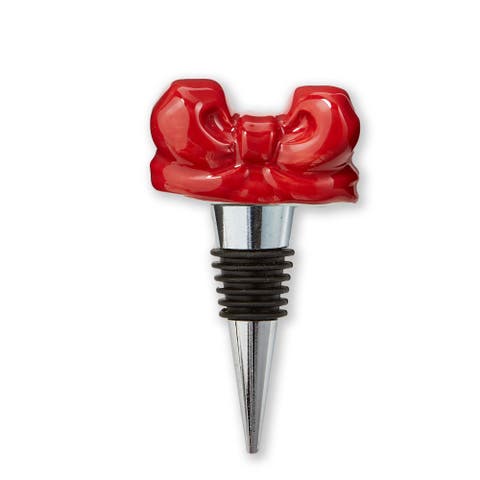 Very Merry Bow Bottle Stopper Red Ceramic Christmas Decor