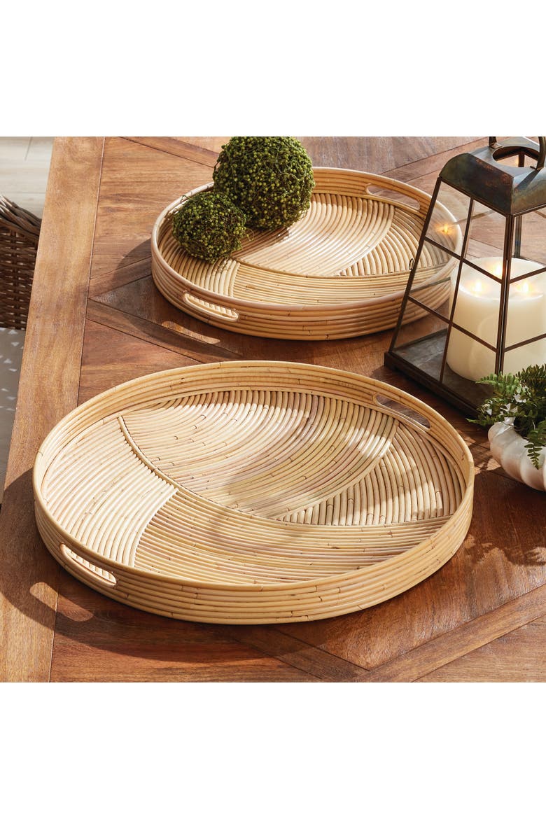Jelani Cane Round Decorative Trays Set of 2, Alternate, color, Beige