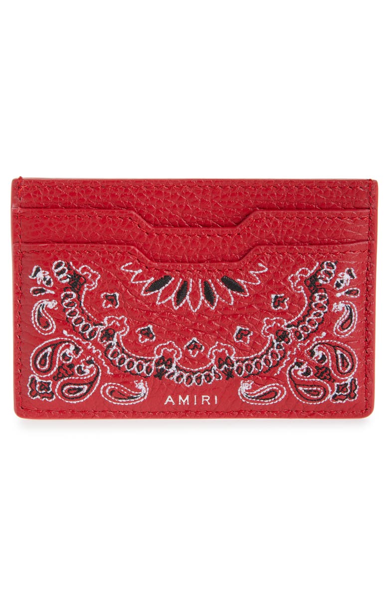 AMIRI Bandana Embroidered Leather Card Case, Main, color, Red