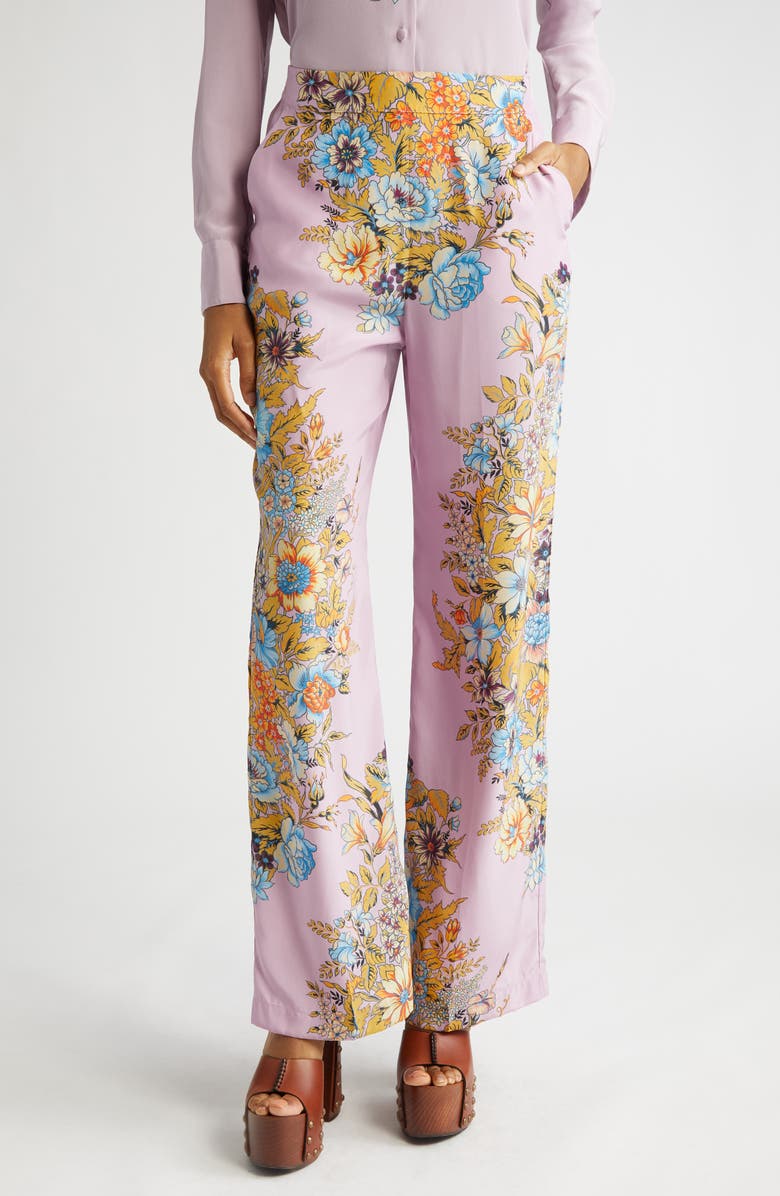 Etro Floral Print Silk Crêpe de Chine Palazzo Pants, Main, color, 