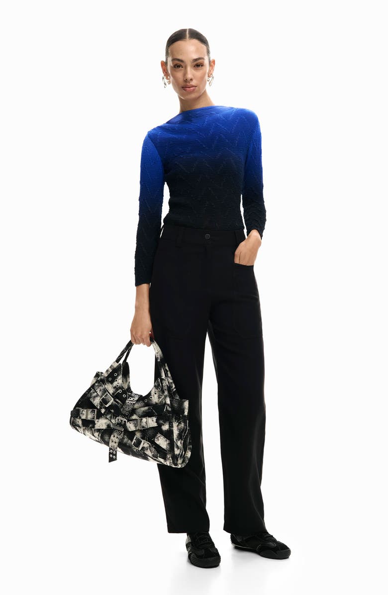 Desigual High Waist Straight Leg Pants, Alternate, color, Black