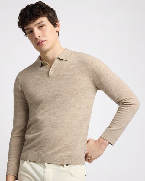 Long Sleeve Extra Fine Merino Wool Polo