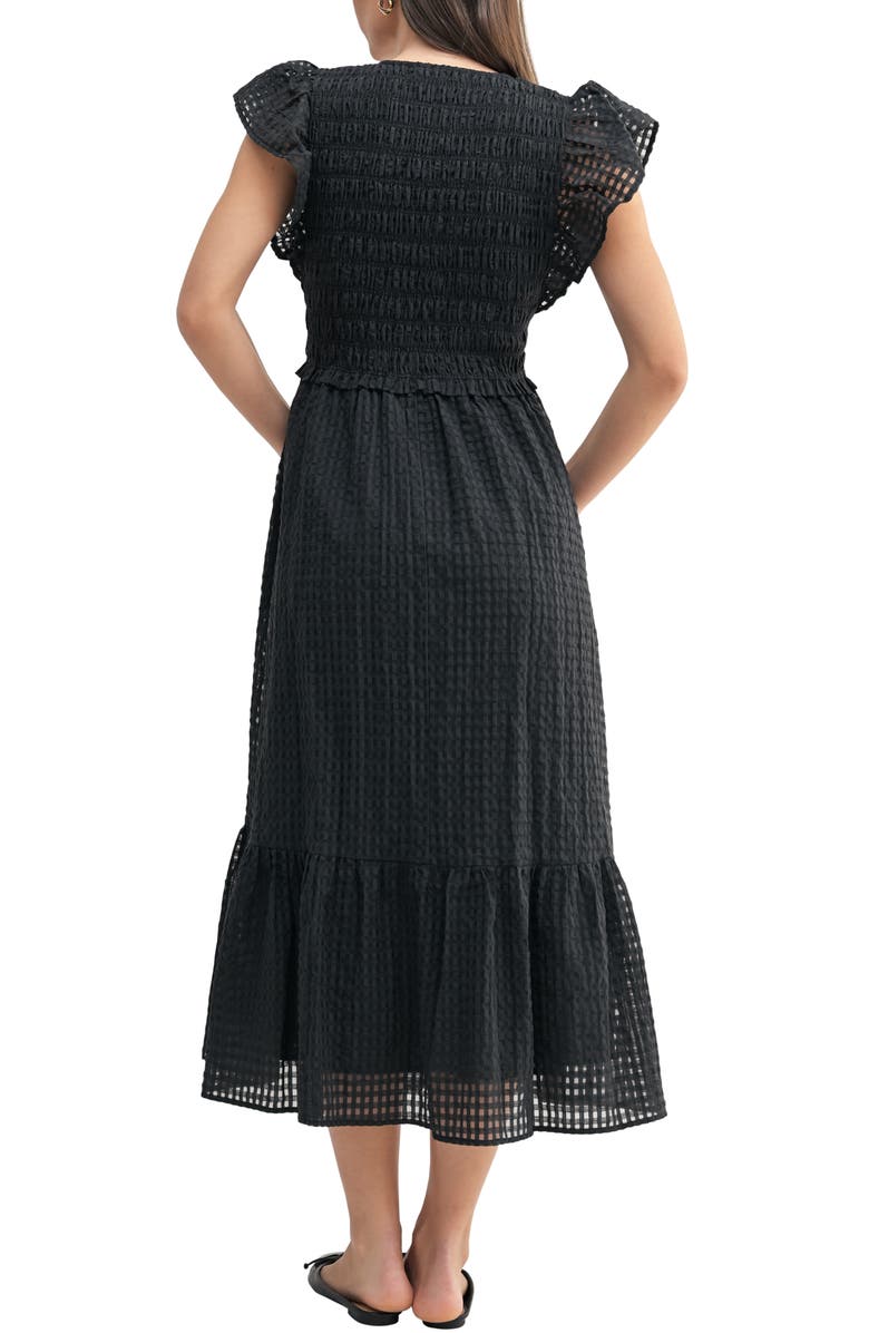 Mila Mae Ruffle Sleeve Textured Plaid Dress, Alternate, color, Black