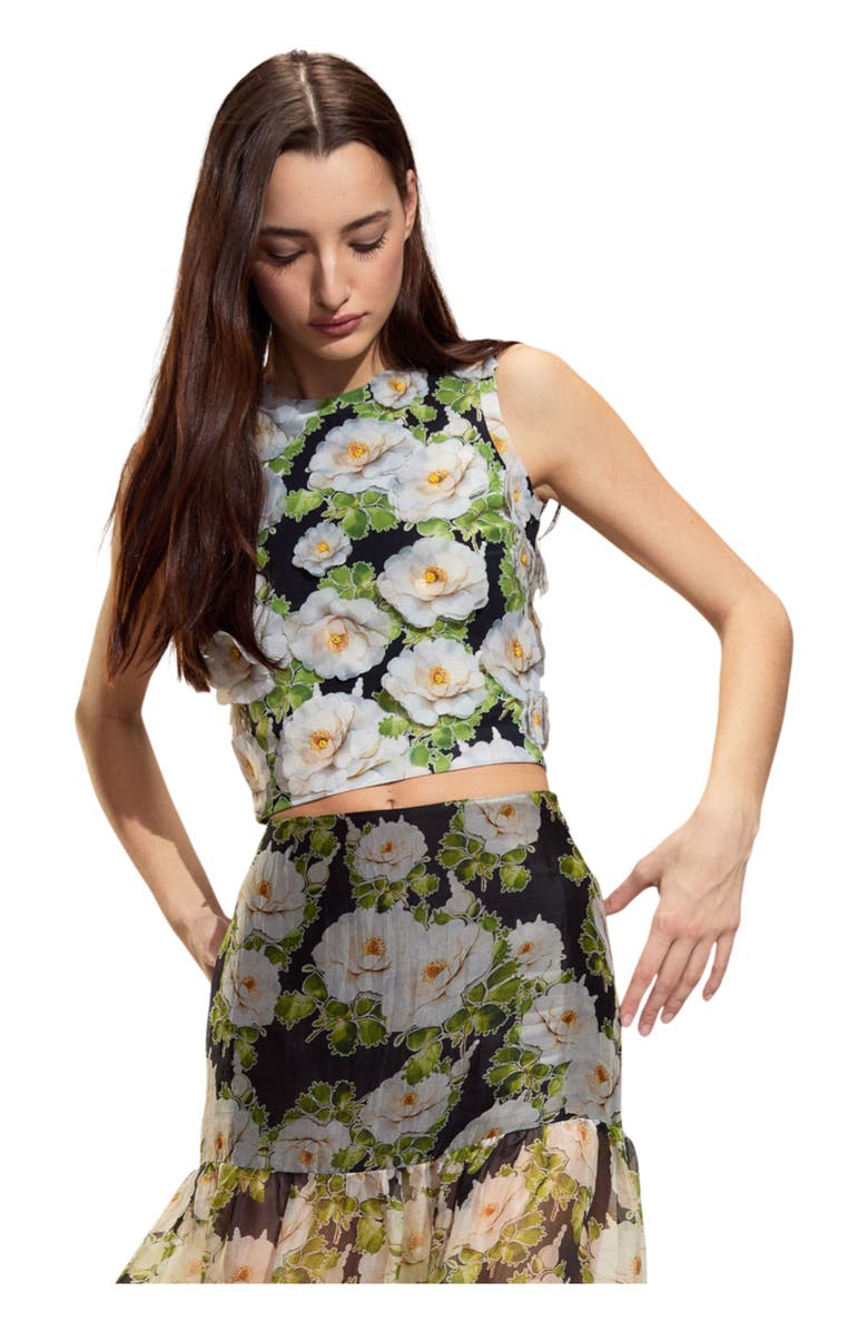 Cynthia Rowley Cornelia Flower Applique Top, Alternate, color, Black Floral