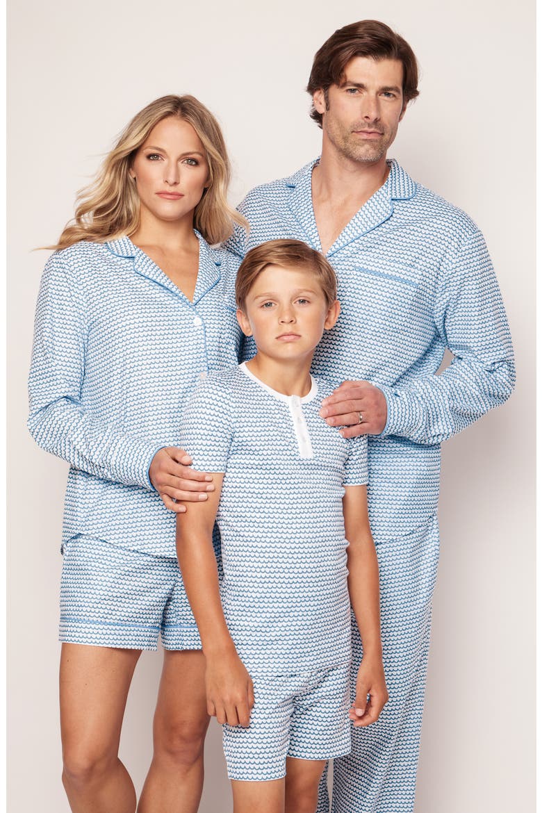 Kids' Wave Print Fitted Two-Piece Pima Cotton Short Pajamas, Alternate, color, LA MER
