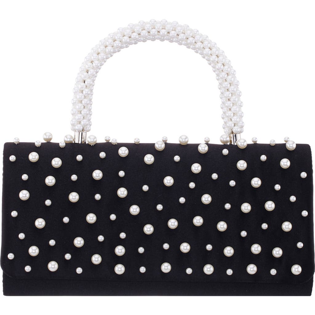Nina Gaia Faux Pearl Top Handle Bag In Black-white