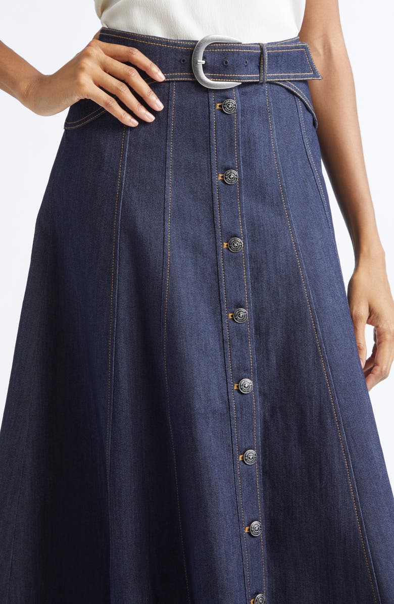 Cinq à Sept Briony Topstitch Detail Denim Skirt, Alternate, color, Indigo