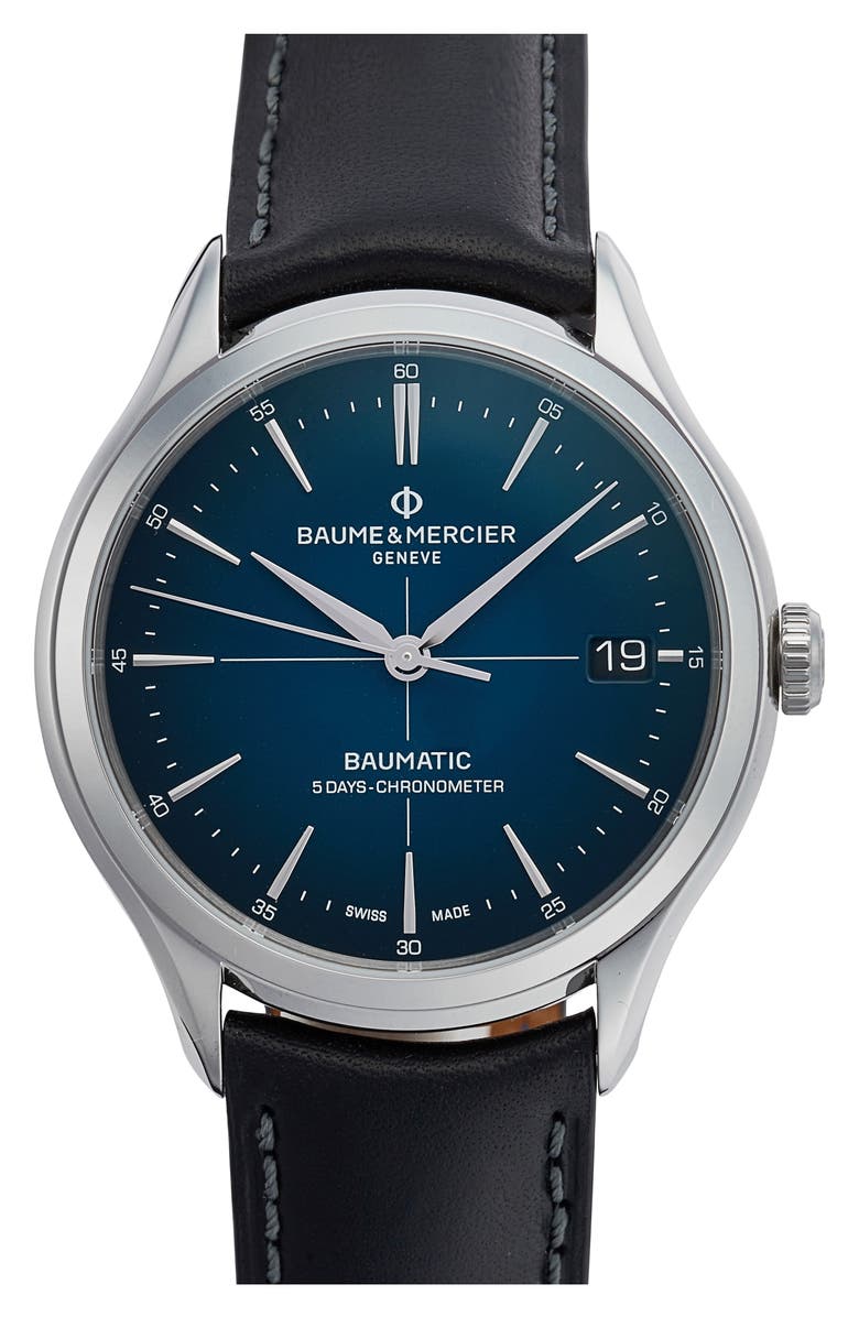 Baume & Mercier Clifton Baumatic Leather Strap Watch, 40mm, Main, color, 