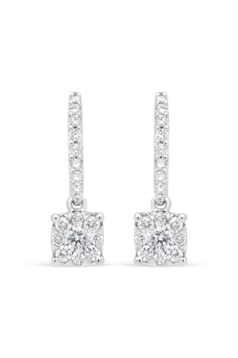 14K White 1/2 Cttw Round Diamond Halo Dangle Hook Earring -, Alternate, color, White