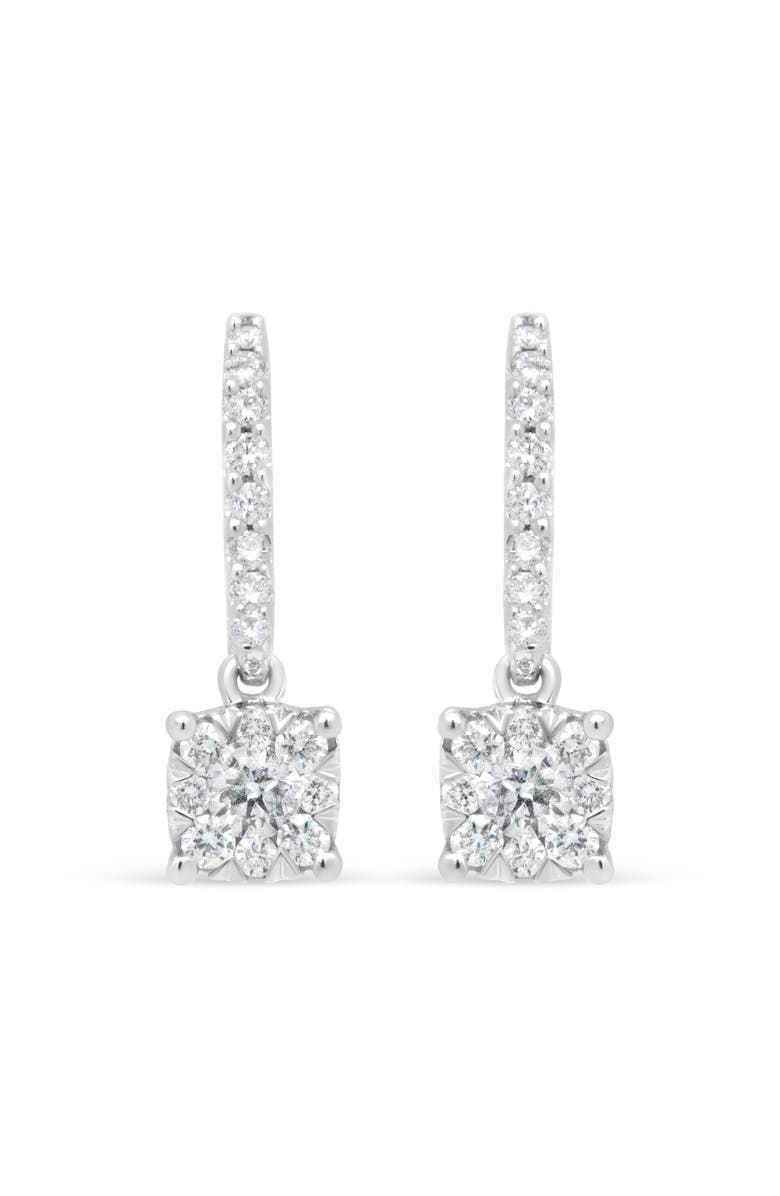 Haus of Brilliance 14K White 1/2 Cttw Round Diamond Halo Dangle Hook Earring -, Alternate, color, White
