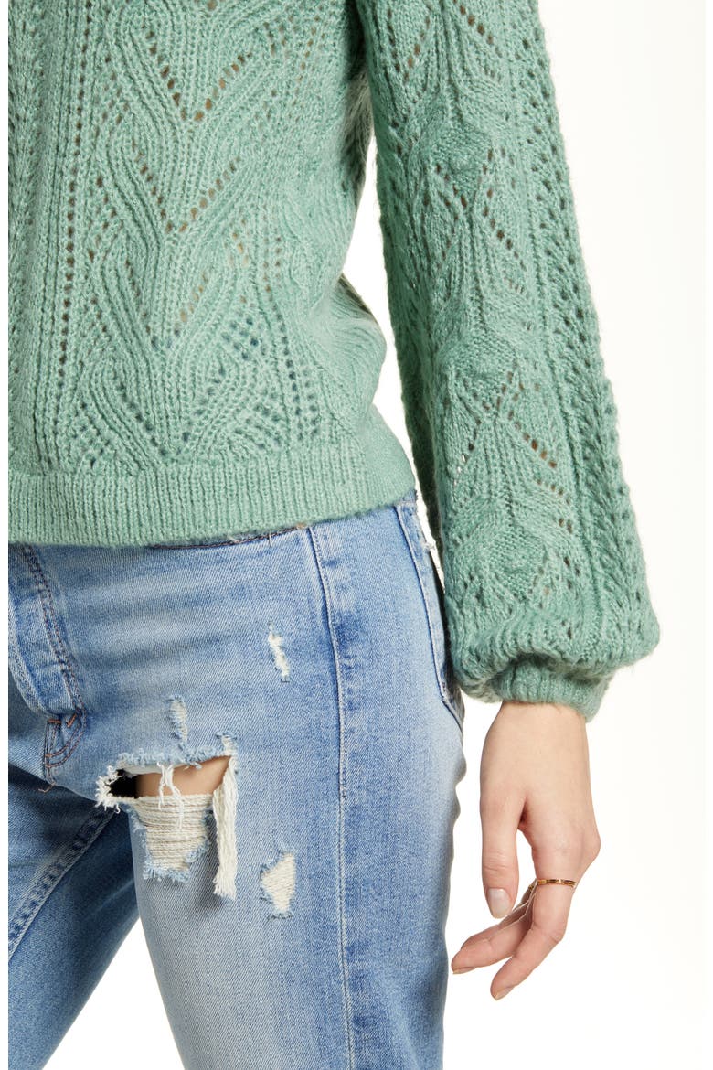 Cozy Pointelle Blouson Sleeve Sweater, Alternate, color, GREEN WING