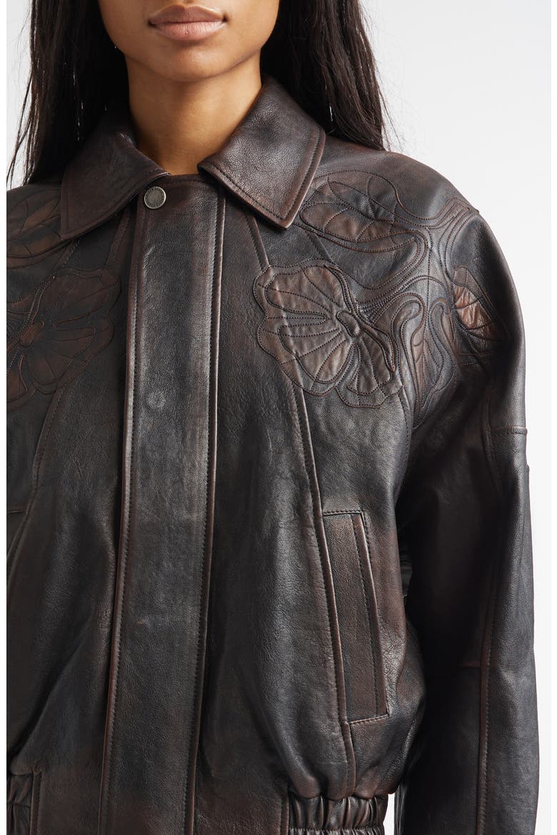 Journey Floral Embroidered Oversize Leather Bomber Jacket, Alternate, color, PORT ROYALE
