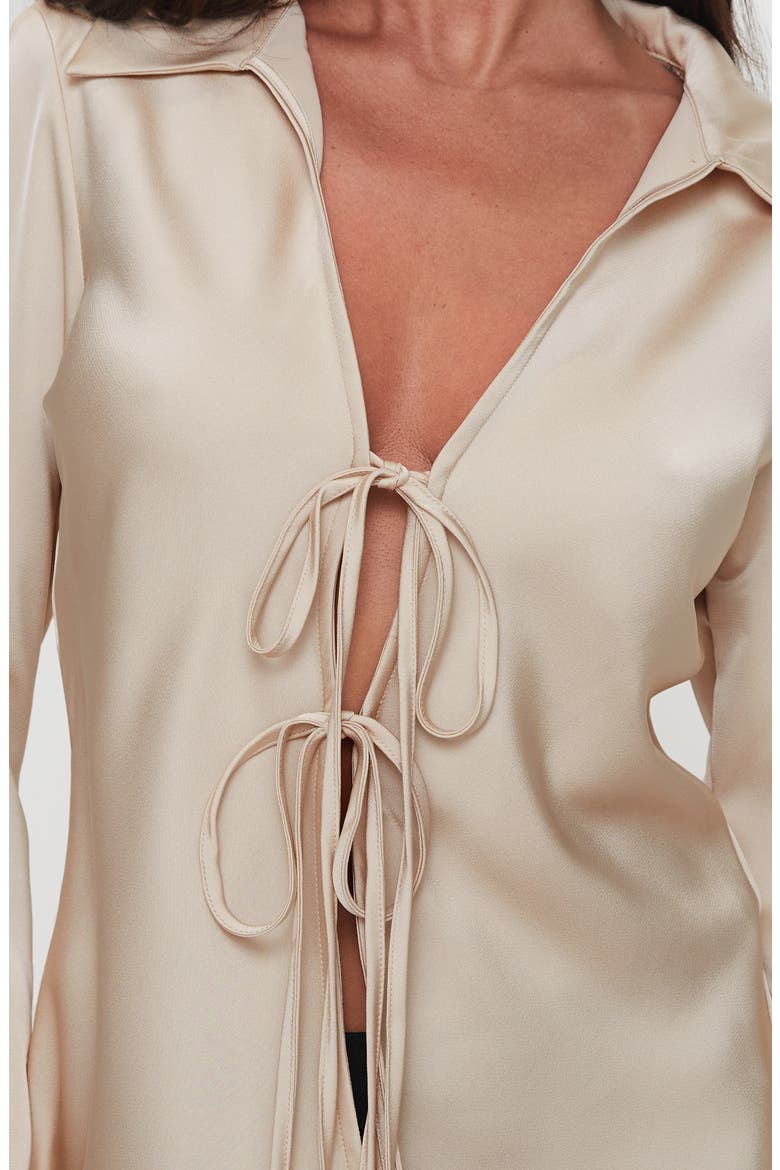 Way Life Goes Tie Front Satin Shirt, Alternate, color, CHAMPAGNE