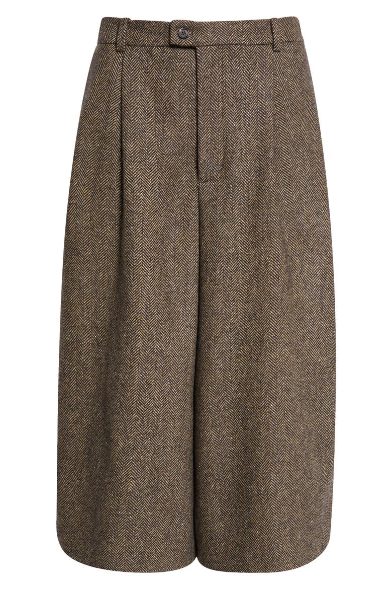 Wool Herringbone Culottes, Alternate, color, BROWN