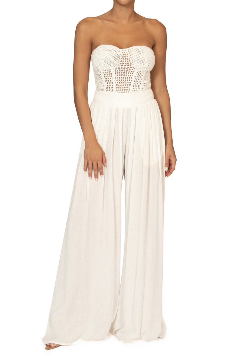 JLUXLABEL Want It All Open Stitch Strapless Bustier Top, Alternate, color, White