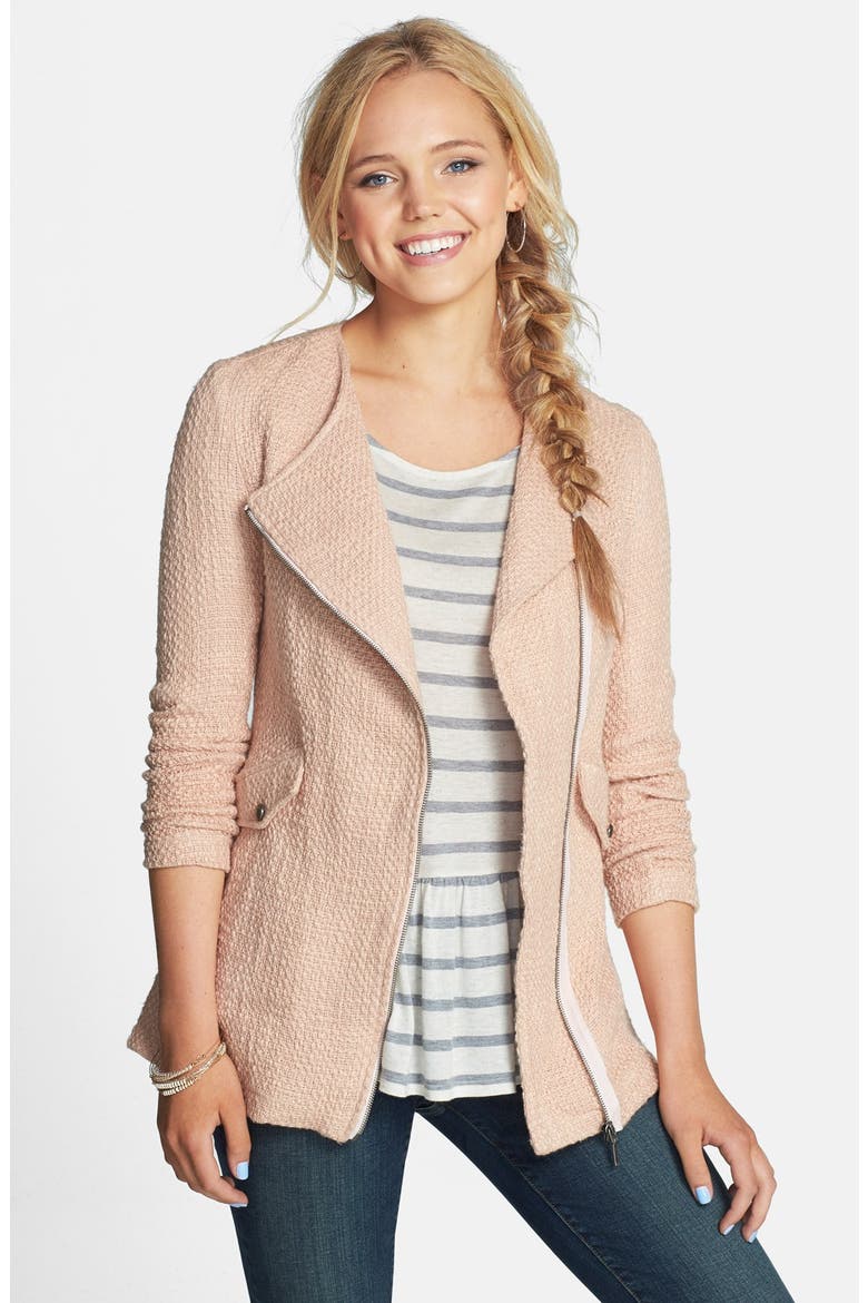 Tweed Swing Moto Jacket, Main, color, BLUSH