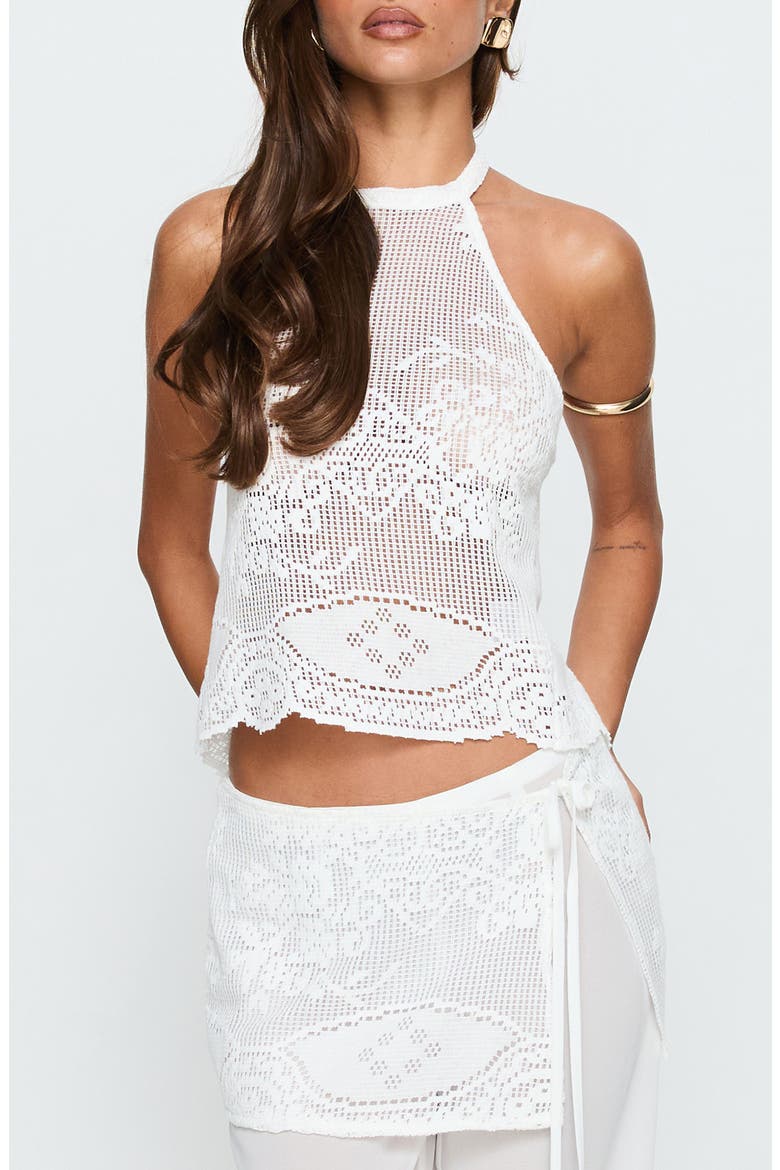 Claudie Sheer Lace Halter Top, Main, color, WHITE