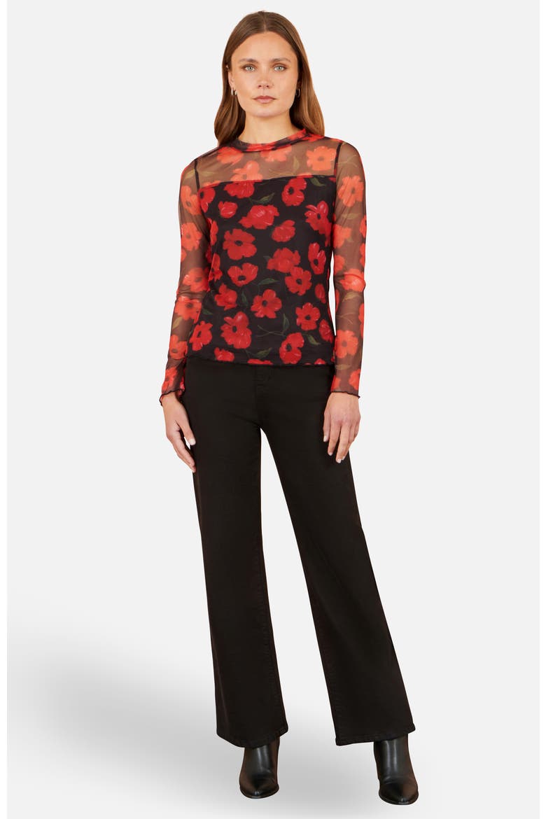 Poppy Sheer Mesh Long Sleeve Top, Alternate, color, Black