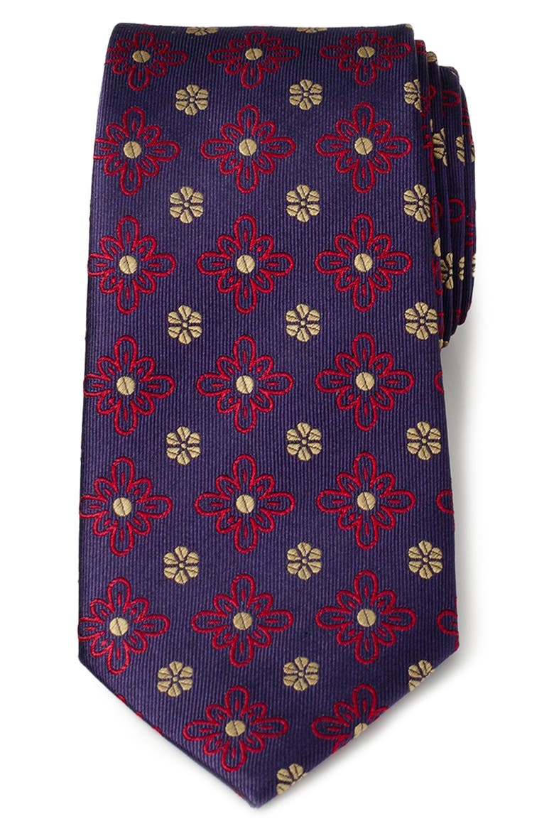 Floral Silk Tie, Main, color, PURPLE
