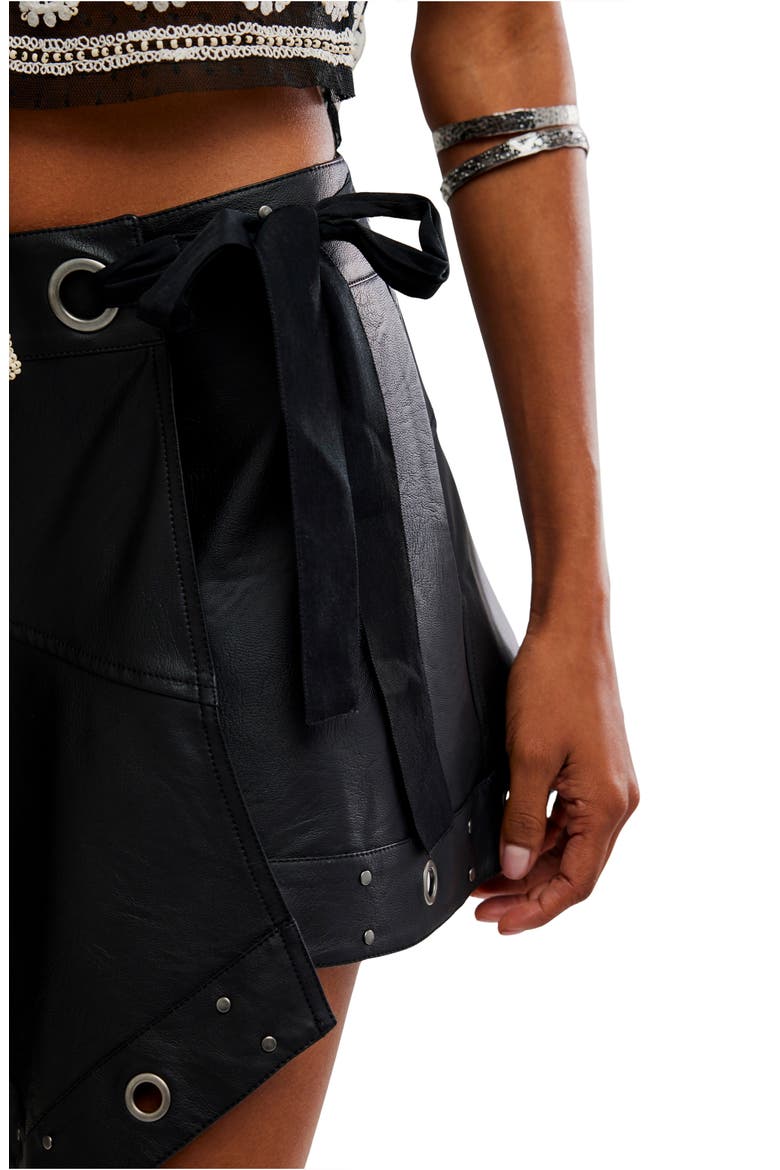 Cassis Grommet Faux Leather Wrap Miniskirt, Alternate, color, BLACK