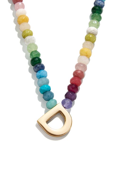 Rainbow Beaded Initial Pendant Necklace
