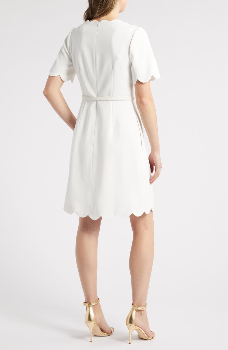 Eliza J Scalloped Short Sleeve A-Line Dress, Alternate, color, Ivory