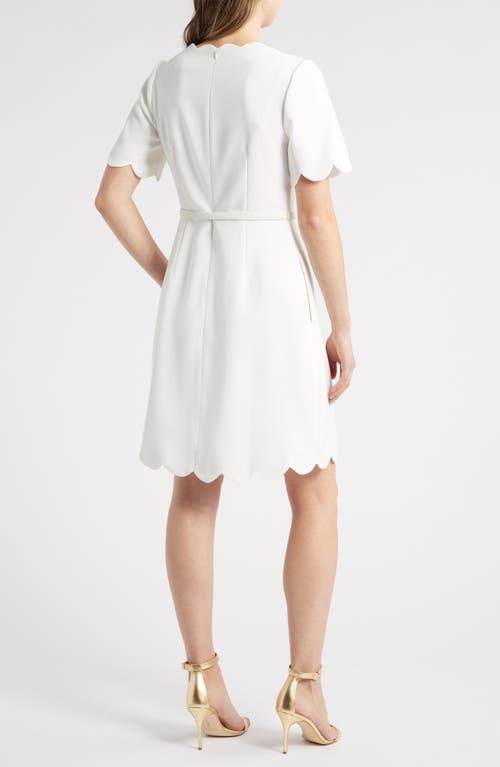 Eliza J Scalloped Short Sleeve A-line Dress In Ivory