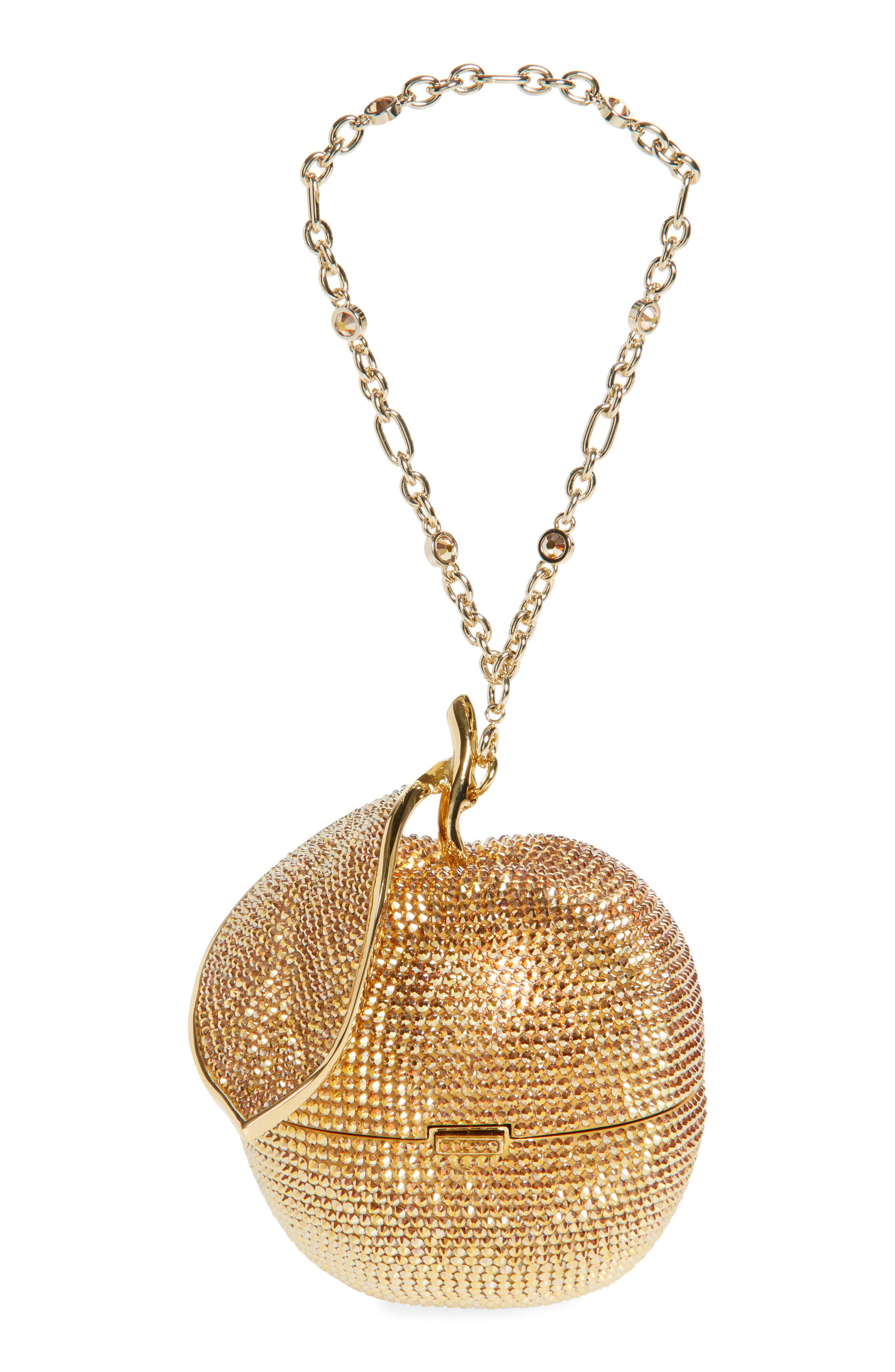 JUDITH LEIBER COUTURE Golden Delicious Apple Crystal Embellished Clutch, Main, color, 