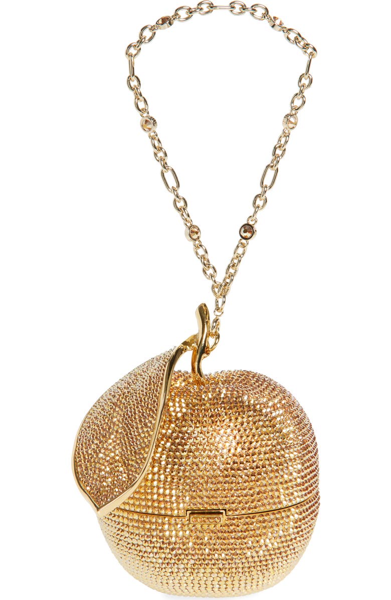JUDITH LEIBER COUTURE Golden Delicious Apple Crystal Embellished Clutch, Main, color,