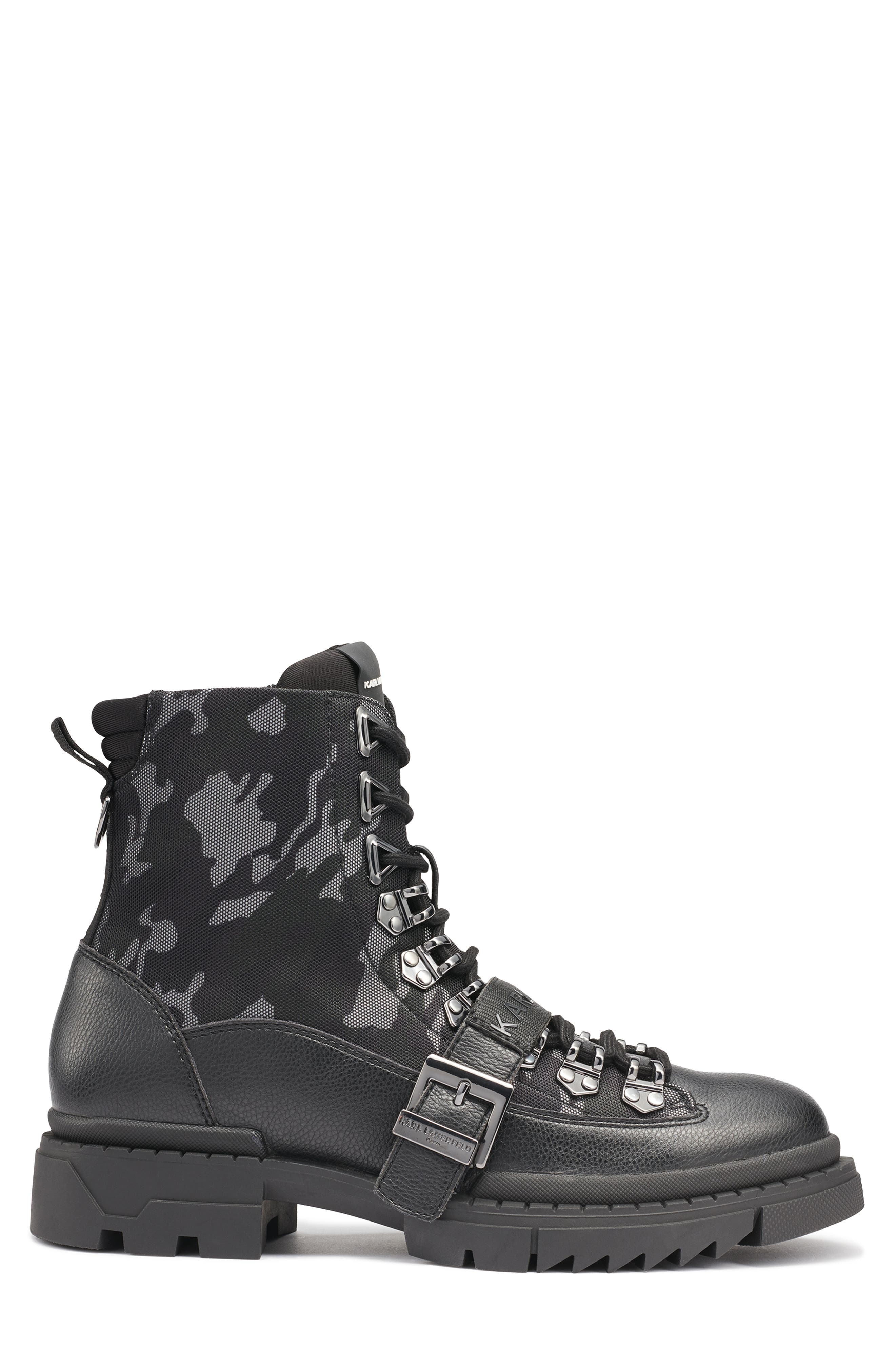 KARL LAGERFELD PARIS Leather & Nylon Combat Boot, Alternate, color, 
