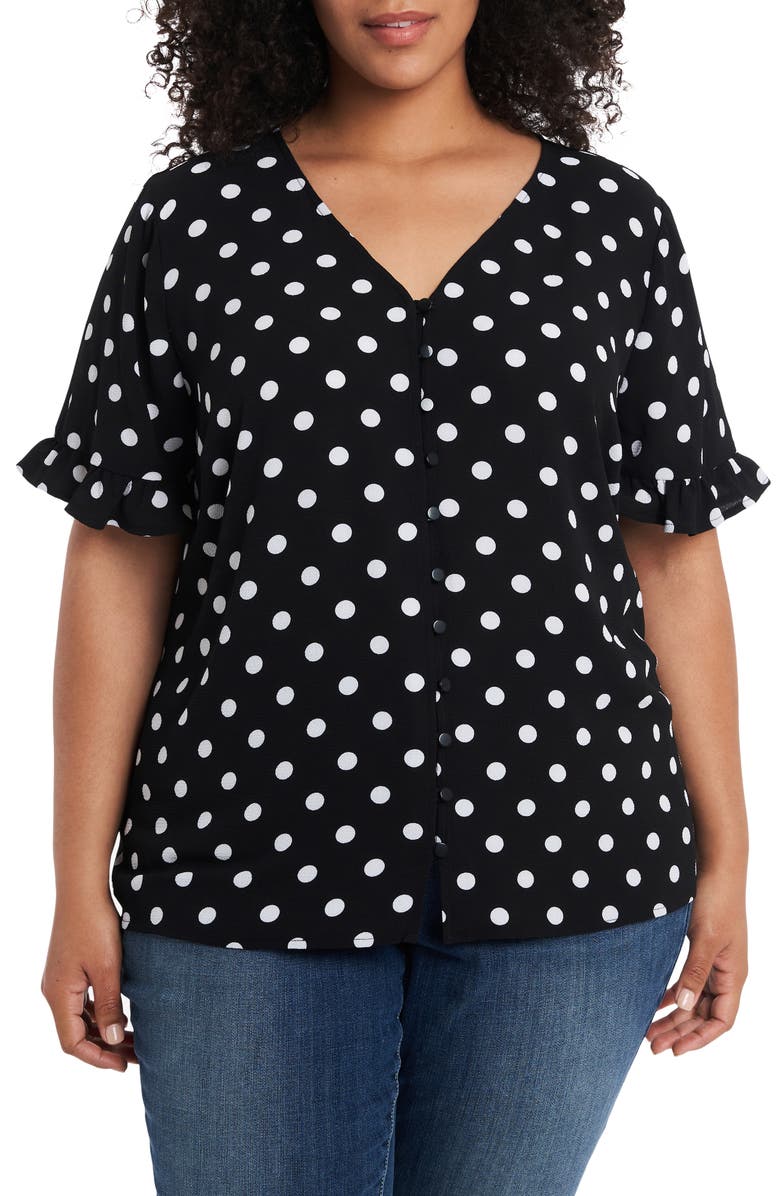 CeCe Disco Dot Ruffle Sleeve Top, Main, color, 