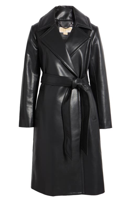 Michael Kors Long Faux Leather Trench Coat In Black