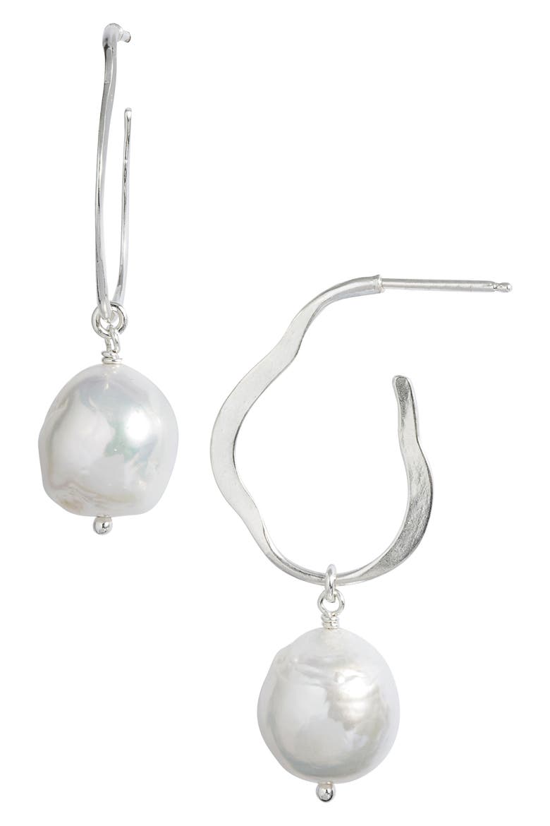 Baroque Pearl Hoop Earrings, Main, color, WHITE PEARL