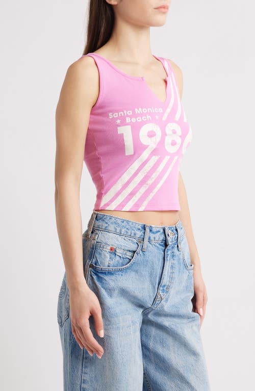 Shop Vinyl Icons Santa Monical 86 Split Neck Graphic Tank In Fuchsia Pink