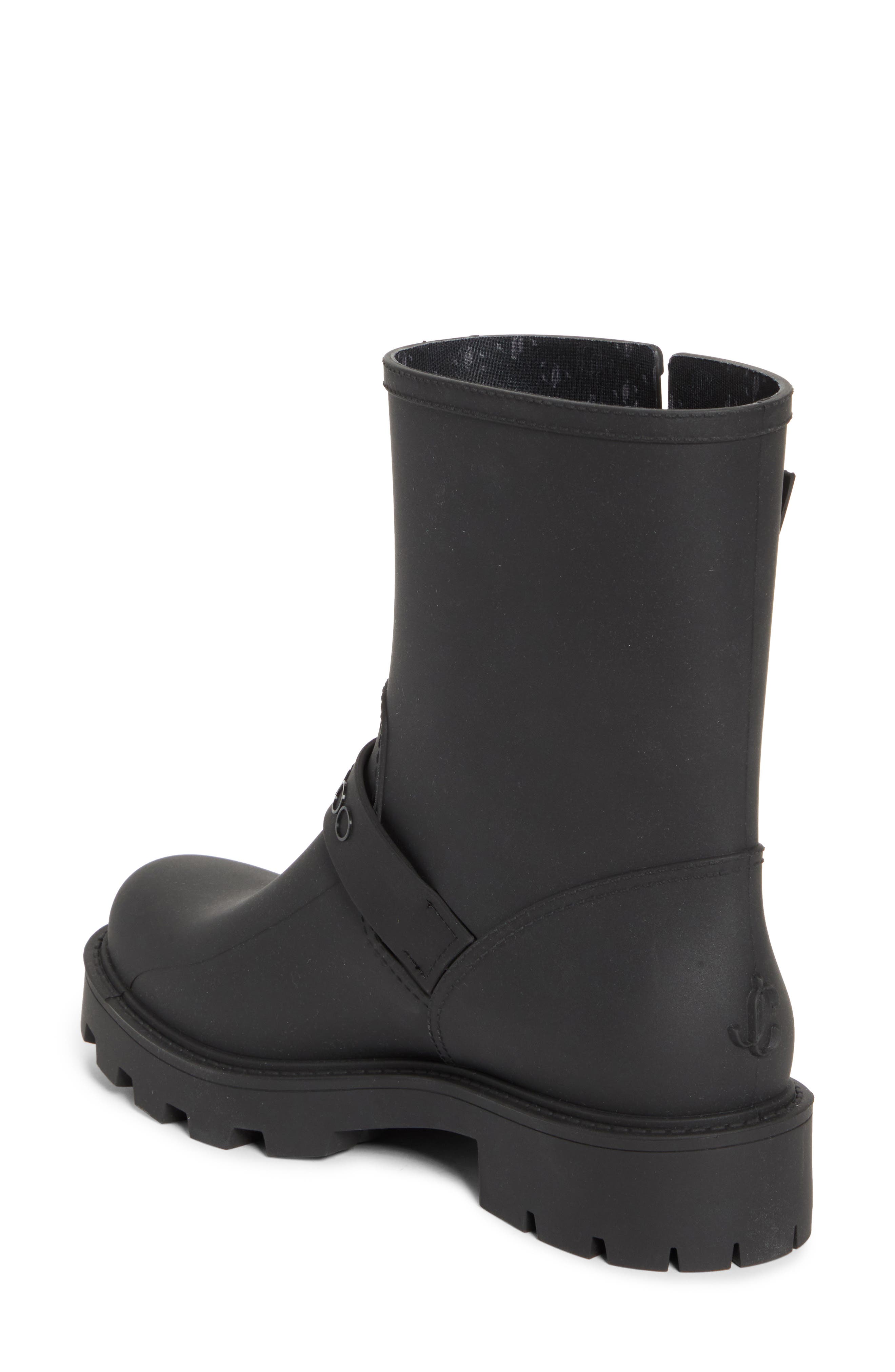 Jimmy Choo Biker Waterproof Rain Boot, Alternate, color, Black