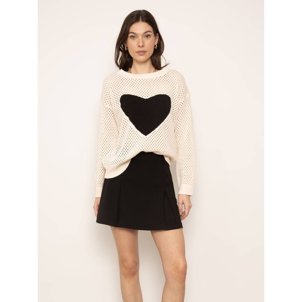 Central Park West Dove Open Stitch Heart Crew In Ivory Black