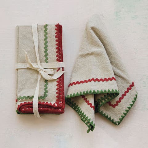 Ric Rac Trimmed Cotton Napkins, Set of 4
