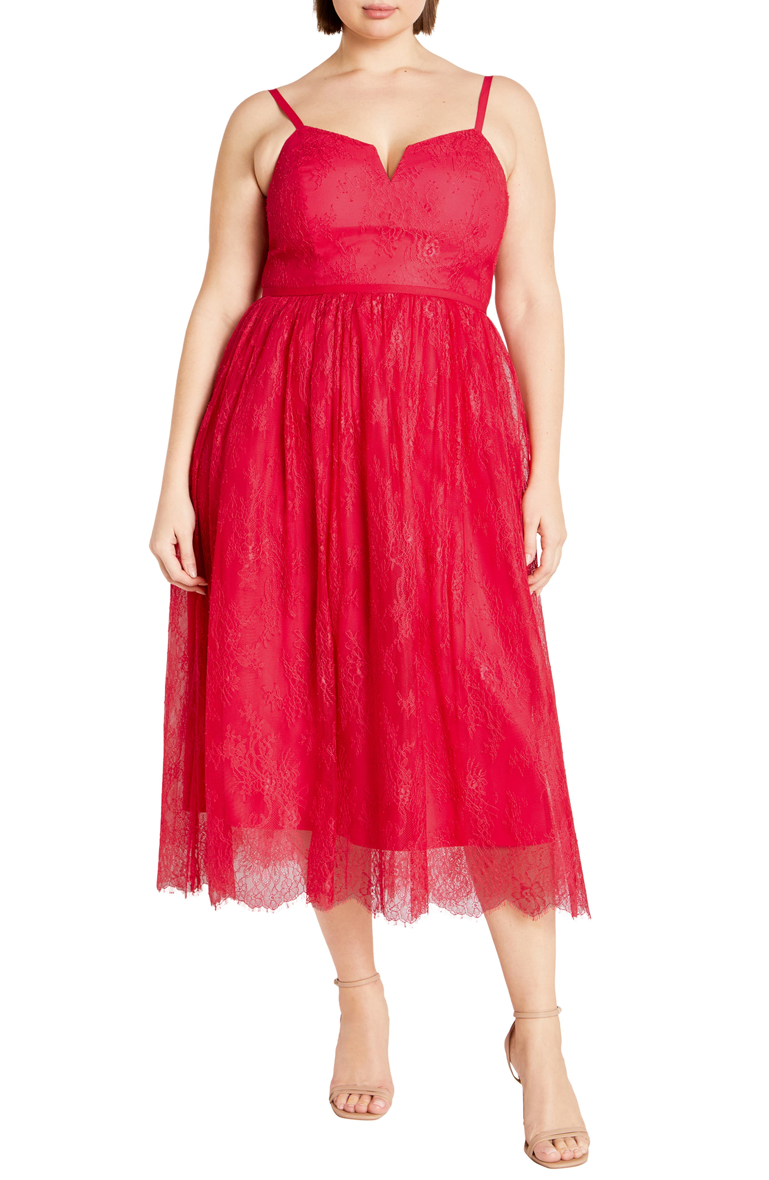 City Chic Serena Lace & Tulle Fit & Flare Midi Dress