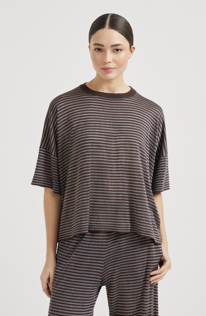 Brunello Cucinelli Lightweight knit T-shirt, Alternate, color, Cocoa