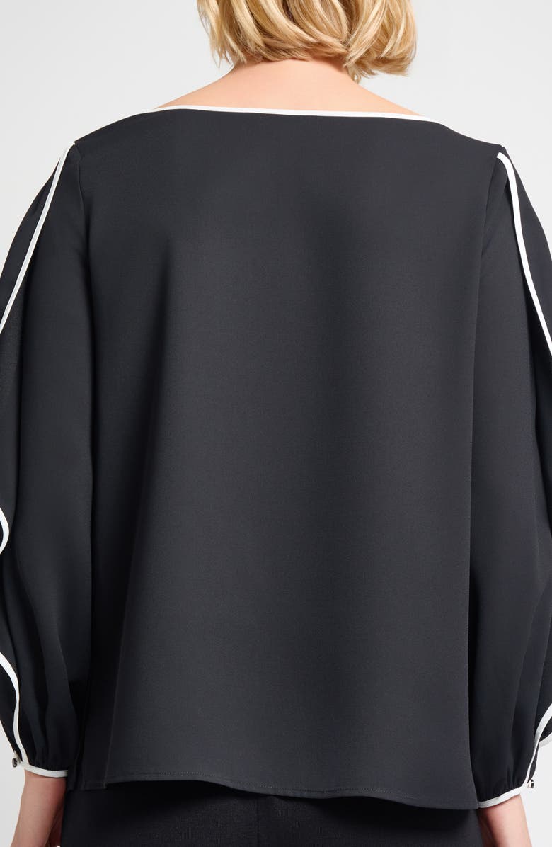 Misook Contrast Trim Butterfly Sleeve Crépe de Chine Top, Alternate, color, Black/ White