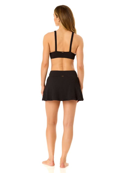 Anne Cole Live In Color Textured Shirred Soft Band Bralette Bikini Swim Top In Black