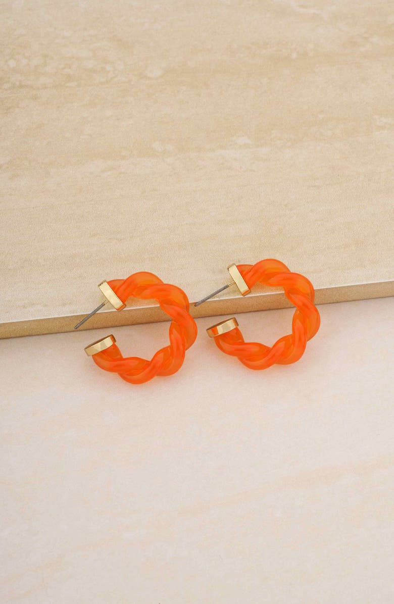 Ettika Orange Resin Twist Hoops, Alternate, color,