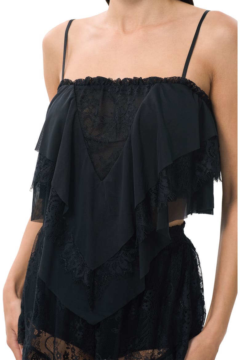 Aimee Ruffle & Lace Camisole, Alternate, color, NOIR
