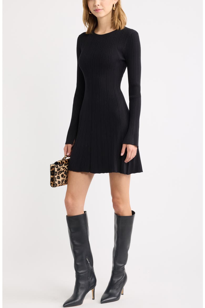 Ribbed Long Sleeve Sweater Minidress, Alternate, color, BLACK