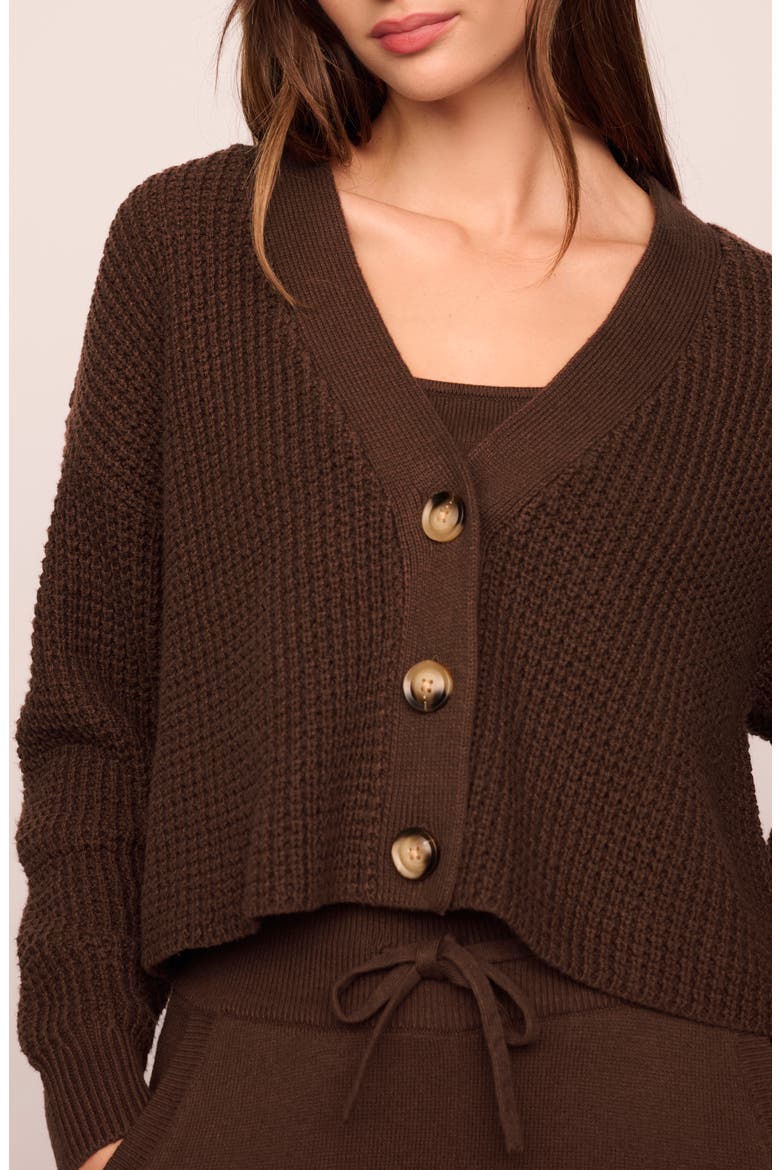 Waffle Knit Crop Cardigan, Alternate, color, CHOCOLATE