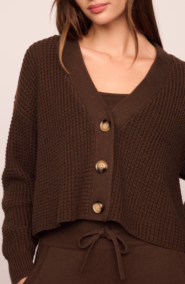 Eberjey Waffle Knit Crop Cardigan, Alternate, color, Chocolate