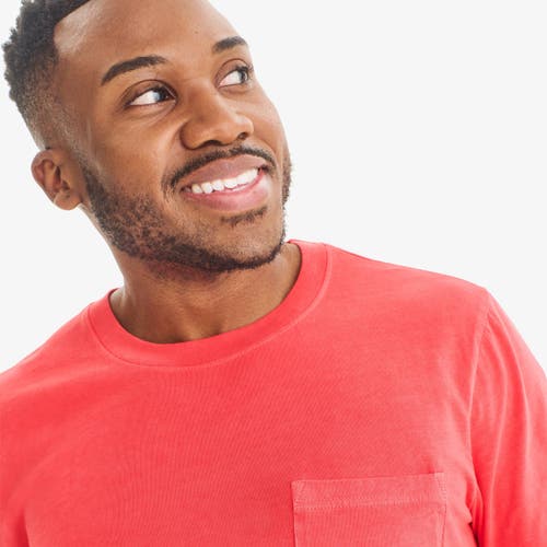 Primary Adult Long Sleeve Garment Dyed Pocket Tee In Red